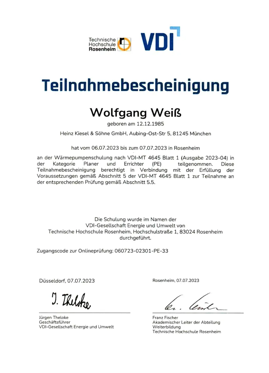 Zertifikat 20 von Heinz Kiesel und Söhne